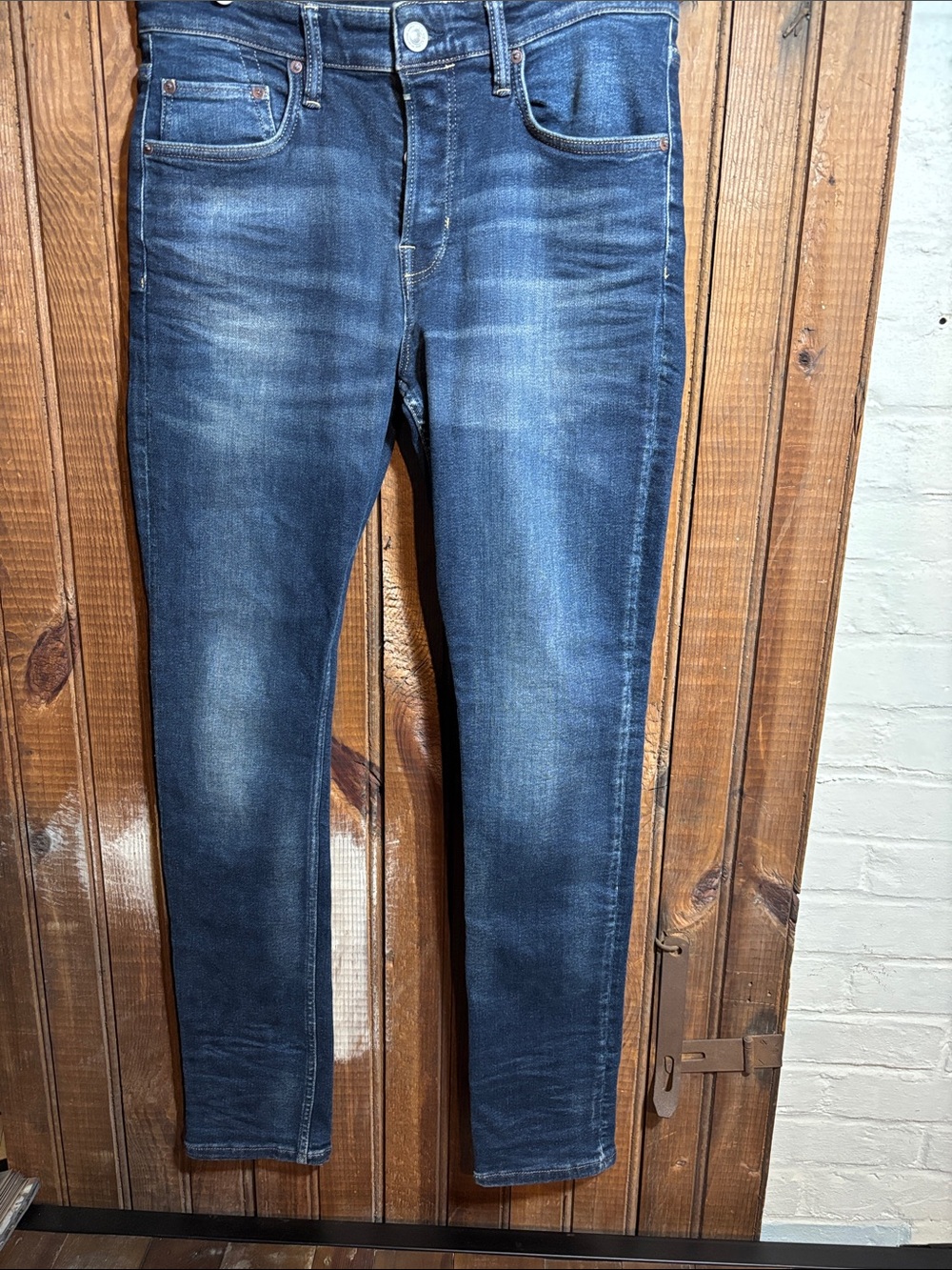 Men's All Saints cigarette Fit Blue Jeans - Classic Washed Denim